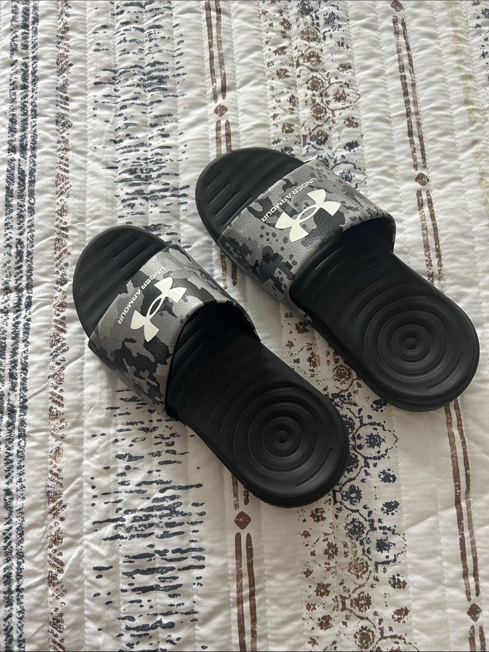Under Armour Black & Gray Camo Slide Sandals